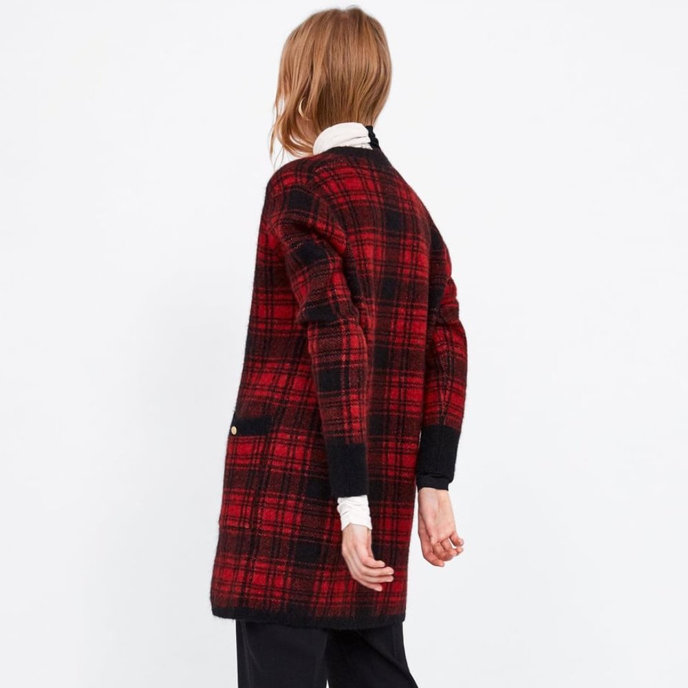 Zara Plaid Double Breasted Sweater Coat - Picture 6 of 8